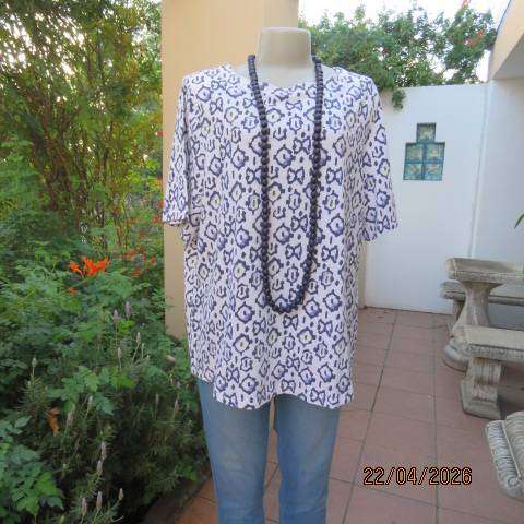MILADYS cotton stretch short sleeve T-shirt with navy yellow print, size 42