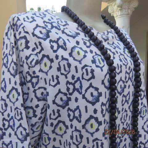 MILADYS cotton stretch short sleeve T-shirt with navy yellow print, size 42