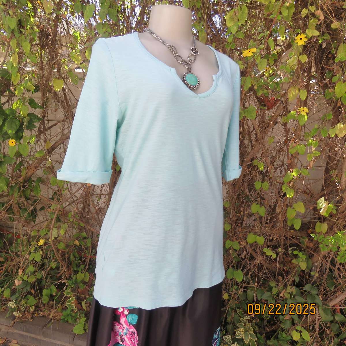 DAVID JONES aqua slip over short sleeve cotton-modal blend top size 38