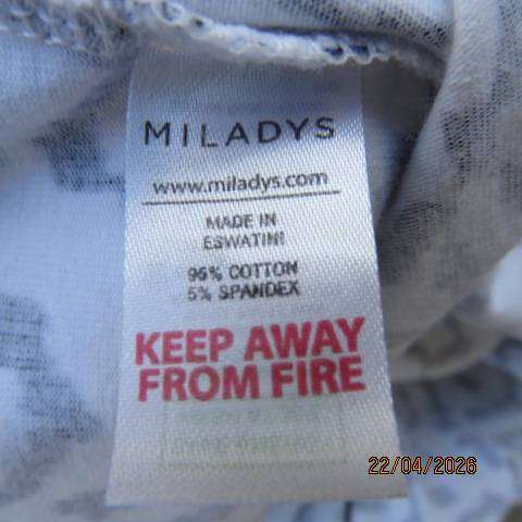 MILADYS cotton stretch short sleeve T-shirt with navy yellow print, size 42