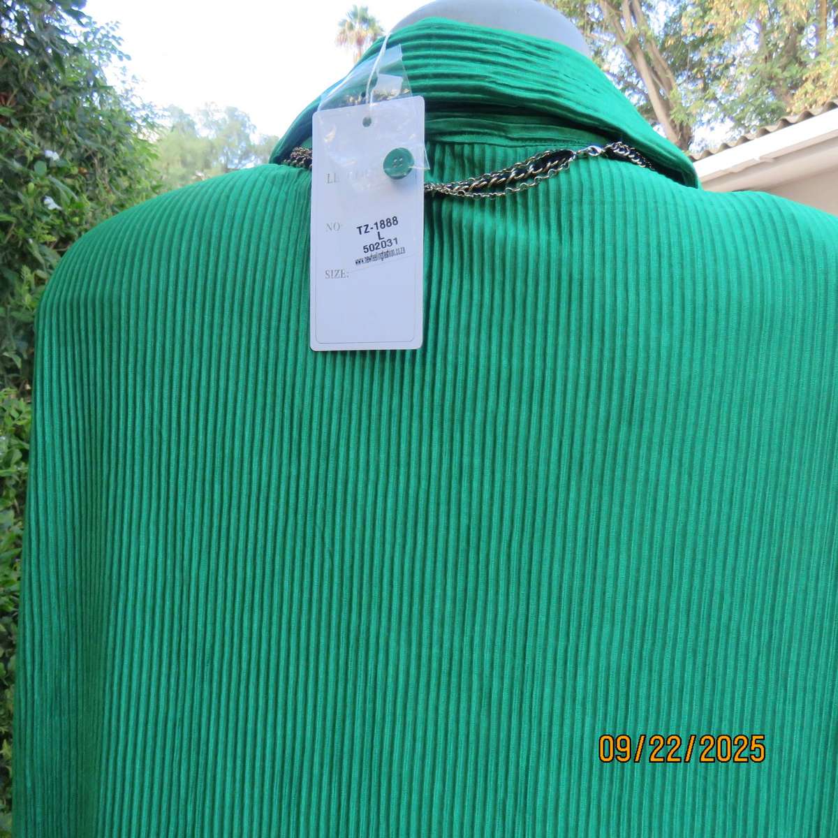 LE COUTURE true green permanent pleated stretch polyester long top size 44