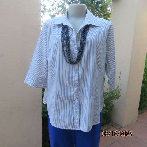DUCHESS polycotton white-blue-brown vertical striped button down top size 46