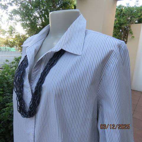 DUCHESS polycotton white-blue-brown vertical striped button down top size 46