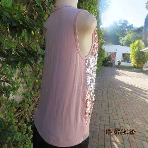 FOSHINI misty rose pink evening top with luxury sequin front embellishment, size 36