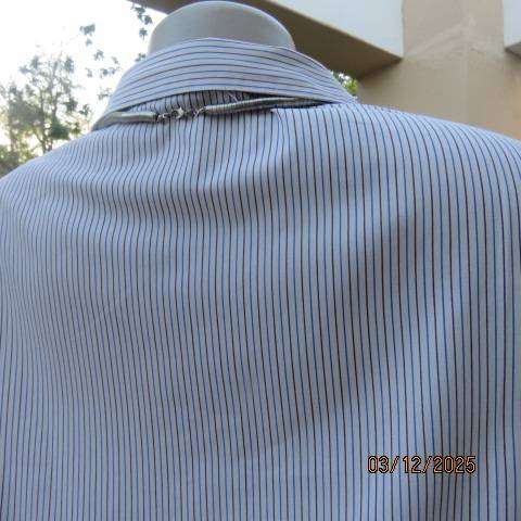 DUCHESS polycotton white-blue-brown vertical striped button down top size 46
