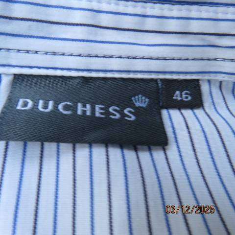 DUCHESS polycotton white-blue-brown vertical striped button down top size 46