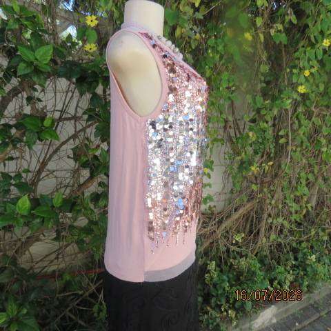 FOSHINI misty rose pink evening top with luxury sequin front embellishment, size 36