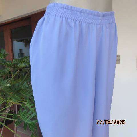 KKK cornflower blue low calf length polyester pants with elasticated waist size 42