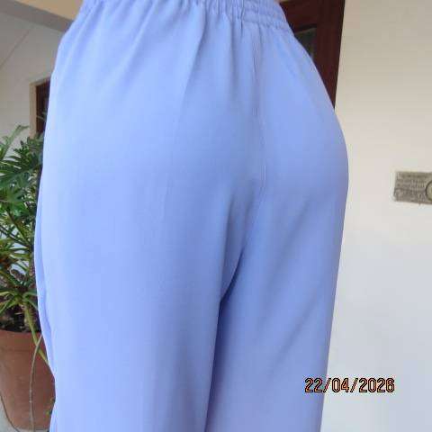 KKK cornflower blue low calf length polyester pants with elasticated waist size 42