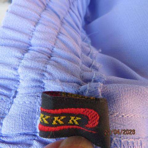 KKK cornflower blue low calf length polyester pants with elasticated waist size 42