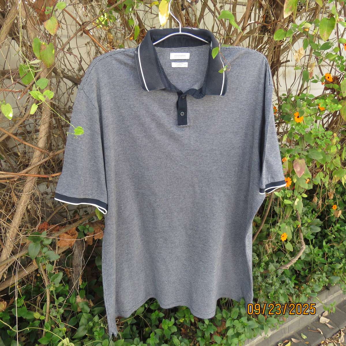 WOOLWORTHS black-white fine check cotton short sleeve golf shirt size XXL