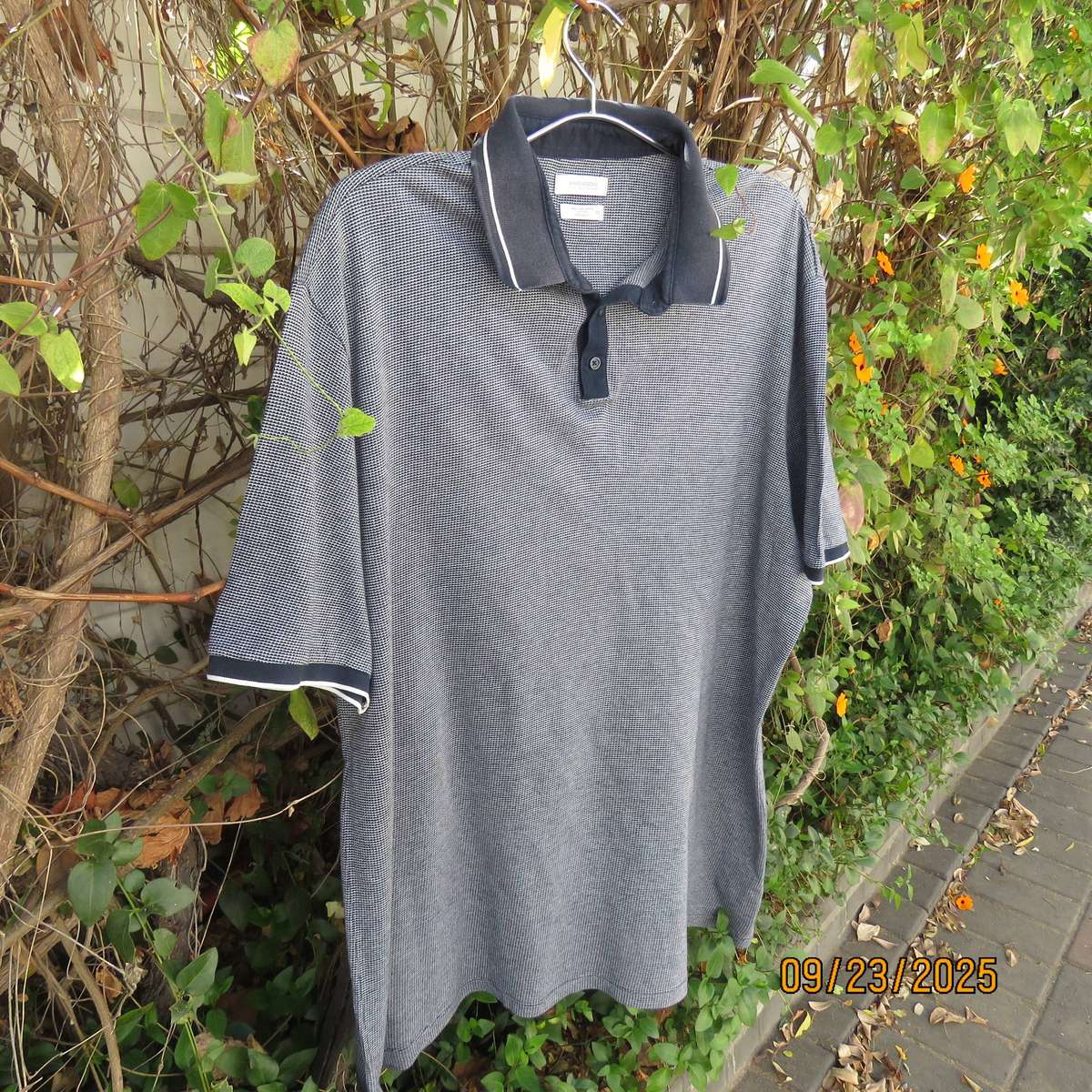 WOOLWORTHS black-white fine check cotton short sleeve golf shirt size XXL