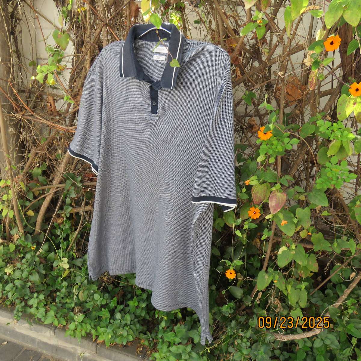 WOOLWORTHS black-white fine check cotton short sleeve golf shirt size XXL