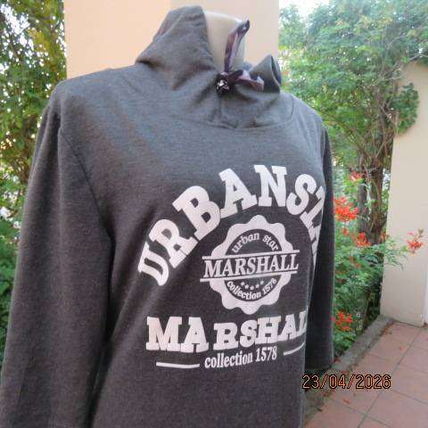 Comeng grey warm cotton stretch hooded dress long top with white logos, size 38