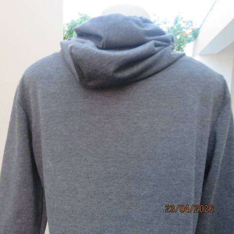 Comeng grey warm cotton stretch hooded dress long top with white logos, size 38
