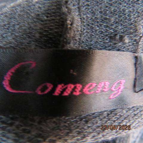 Comeng grey warm cotton stretch hooded dress long top with white logos, size 38