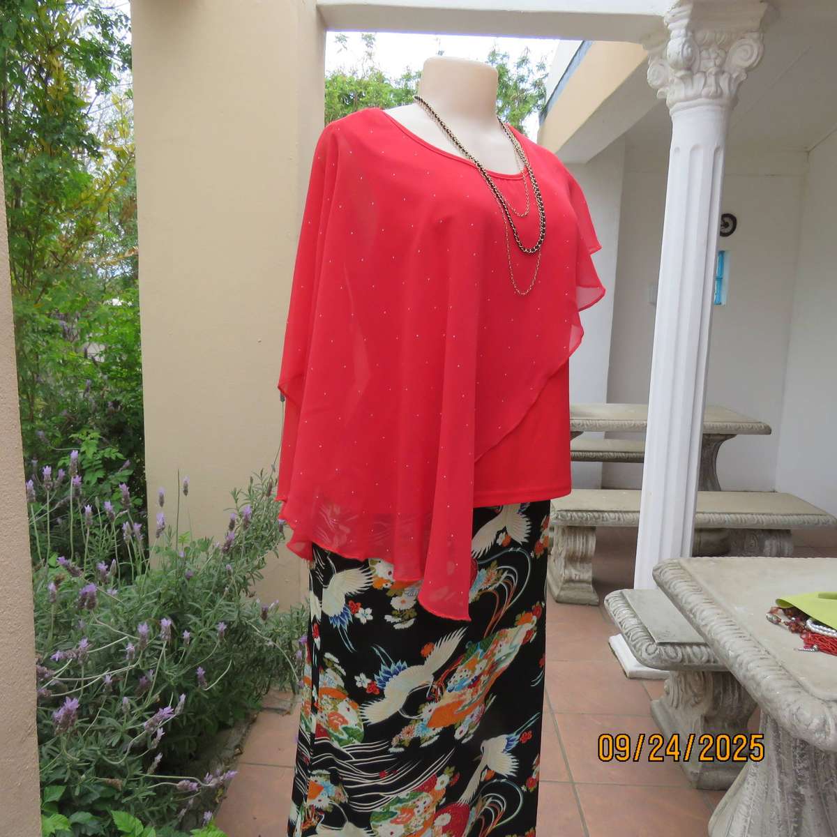 JUDY'S PRIDE scarlet red sleeveless stretch polyester top with sheer overlay. Size 36