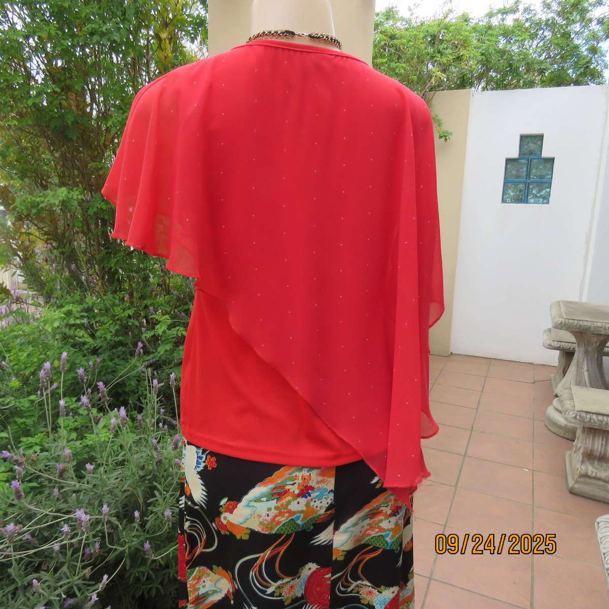 JUDY'S PRIDE scarlet red sleeveless stretch polyester top with sheer overlay. Size 36