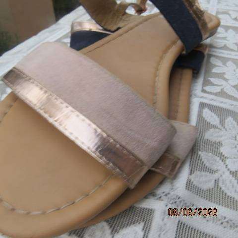 MMM summer ankle strap sandals with 2 straps navy beige with metallic size 8