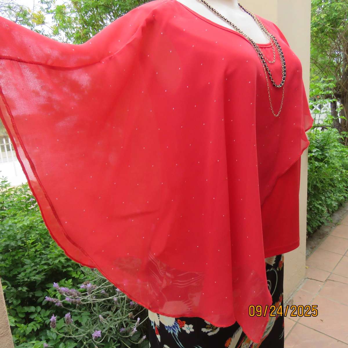 JUDY'S PRIDE scarlet red sleeveless stretch polyester top with sheer overlay. Size 36