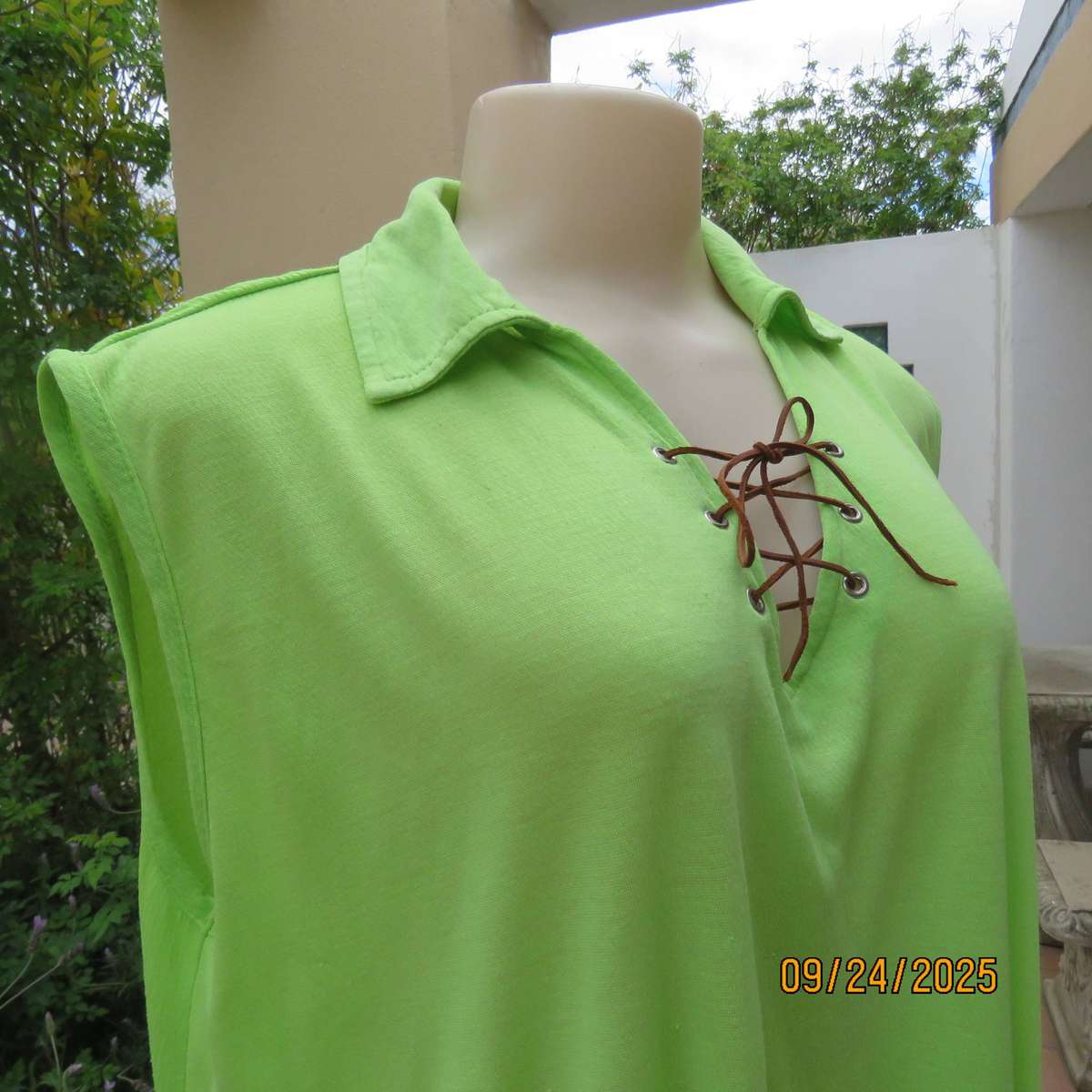 MAINE neon green loose sleeveless polycotton stretch top size 44