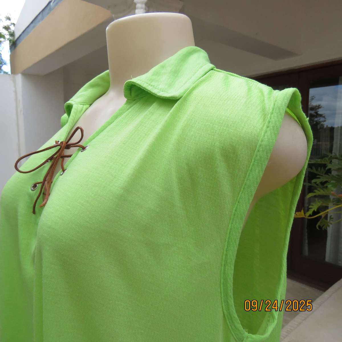 MAINE neon green loose sleeveless polycotton stretch top size 44