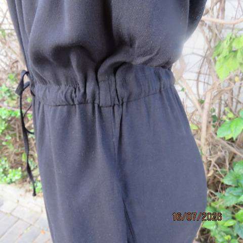 Black viscose long pantsuit with drawstring waist and V neckline slit - Size 36