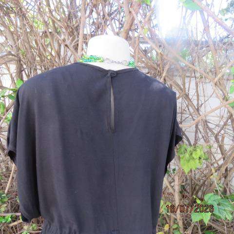 Black viscose long pantsuit with drawstring waist and V neckline slit - Size 36