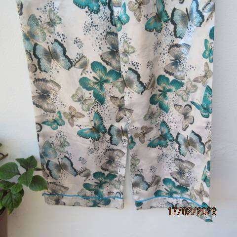 INTRIQUE light mint silky polyester pyjama pants with jade butterflies, size 34-10
