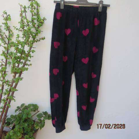 BE YOURSELF navy brushed polyester pyjama pants with dark pink hearts, size 34-10