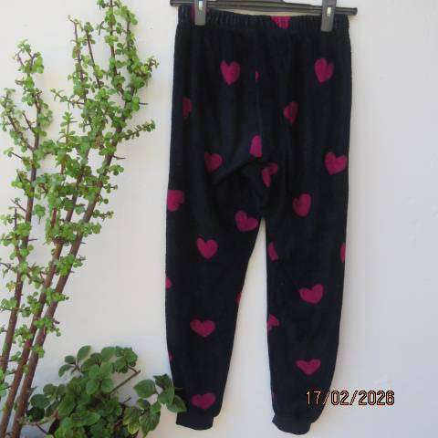 BE YOURSELF navy brushed polyester pyjama pants with dark pink hearts, size 34-10