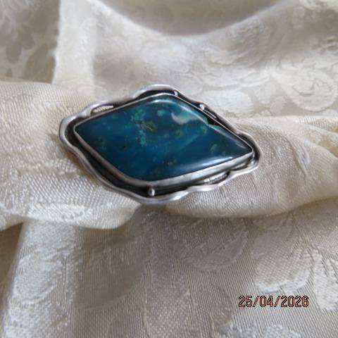 Bohemian style marquise shape turquoise ring in silver setting, size 9.5