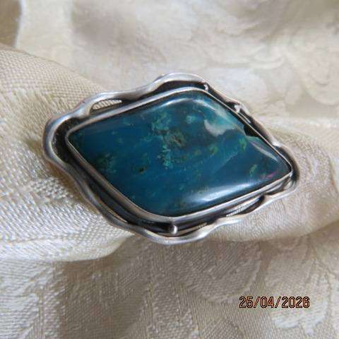 Bohemian style marquise shape turquoise ring in silver setting, size 9.5