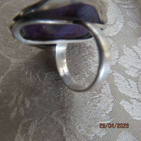 Bohemian style 925 silver ring with purple sugilite large stone, size 9