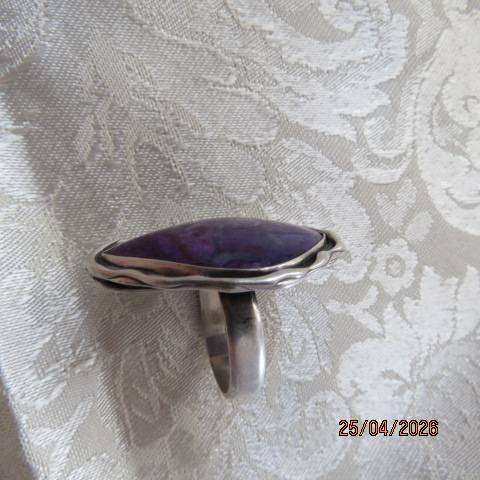 Bohemian style 925 silver ring with purple sugilite large stone, size 9