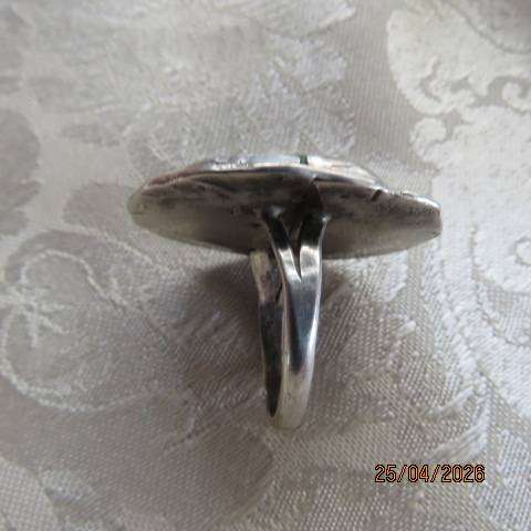 Sterling Silver Ring with Large Oval Green Turquoise Stone, Size 9