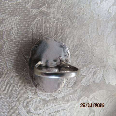 Sterling Silver Ring with Large Oval Green Turquoise Stone, Size 9