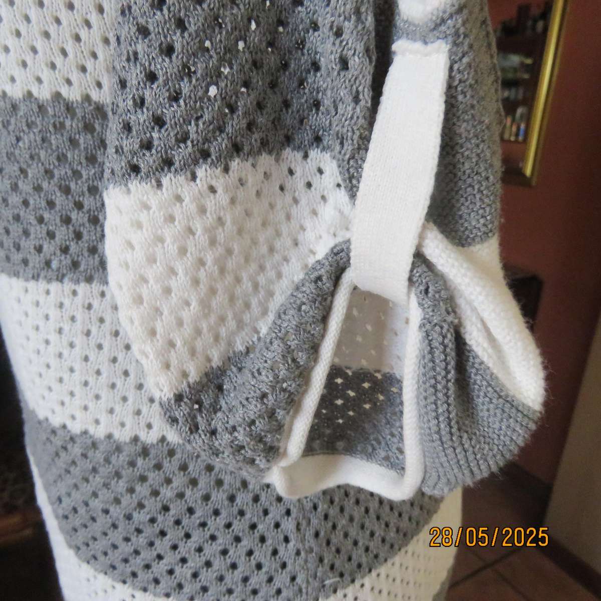 TRUWORTHS 100% cotton knit grey-white horizontal striped top. Size 34 to 36