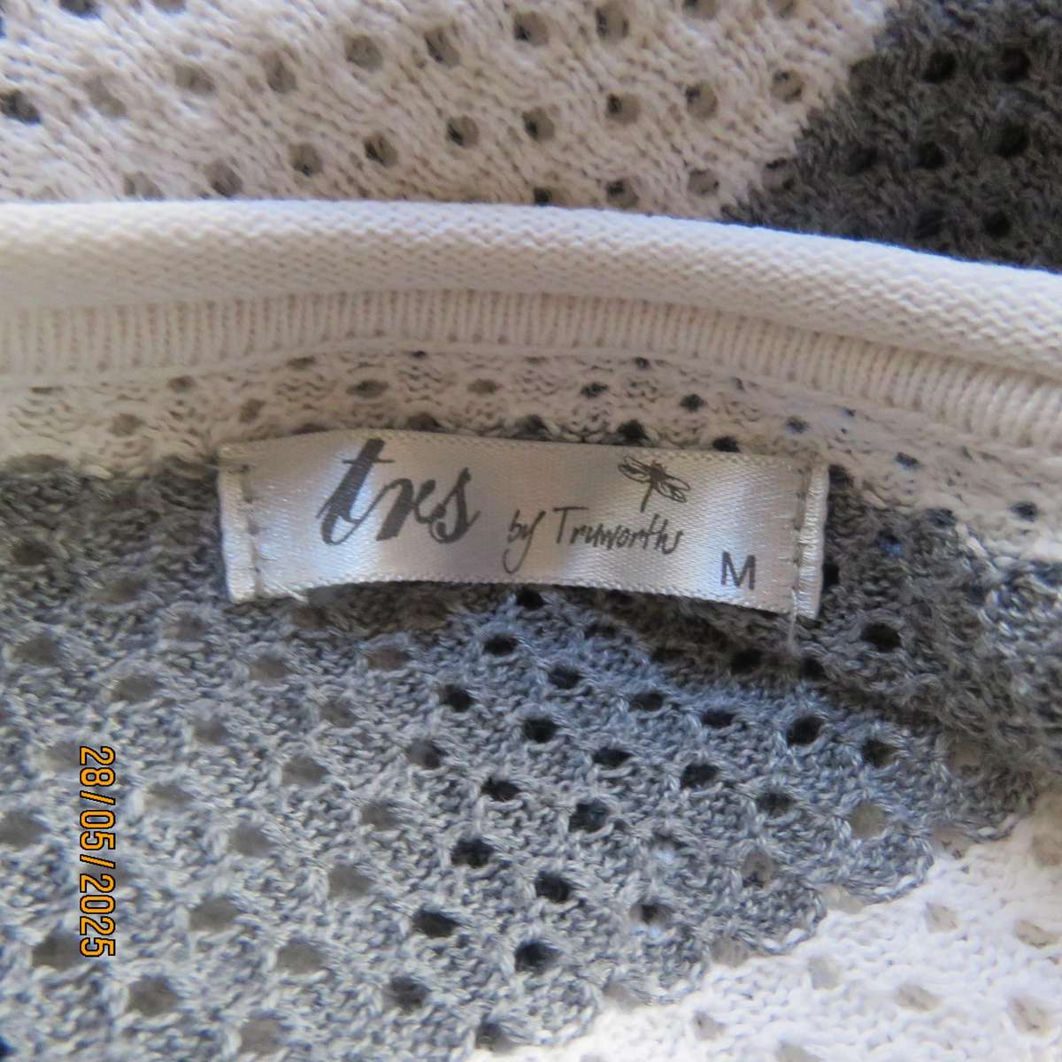 TRUWORTHS 100% cotton knit grey-white horizontal striped top. Size 34 to 36