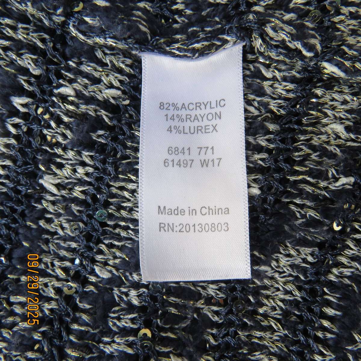 IDENTITY navy-silver lurex open long sleeve cardigan knitted with acrylic-rayon. Size 36-38