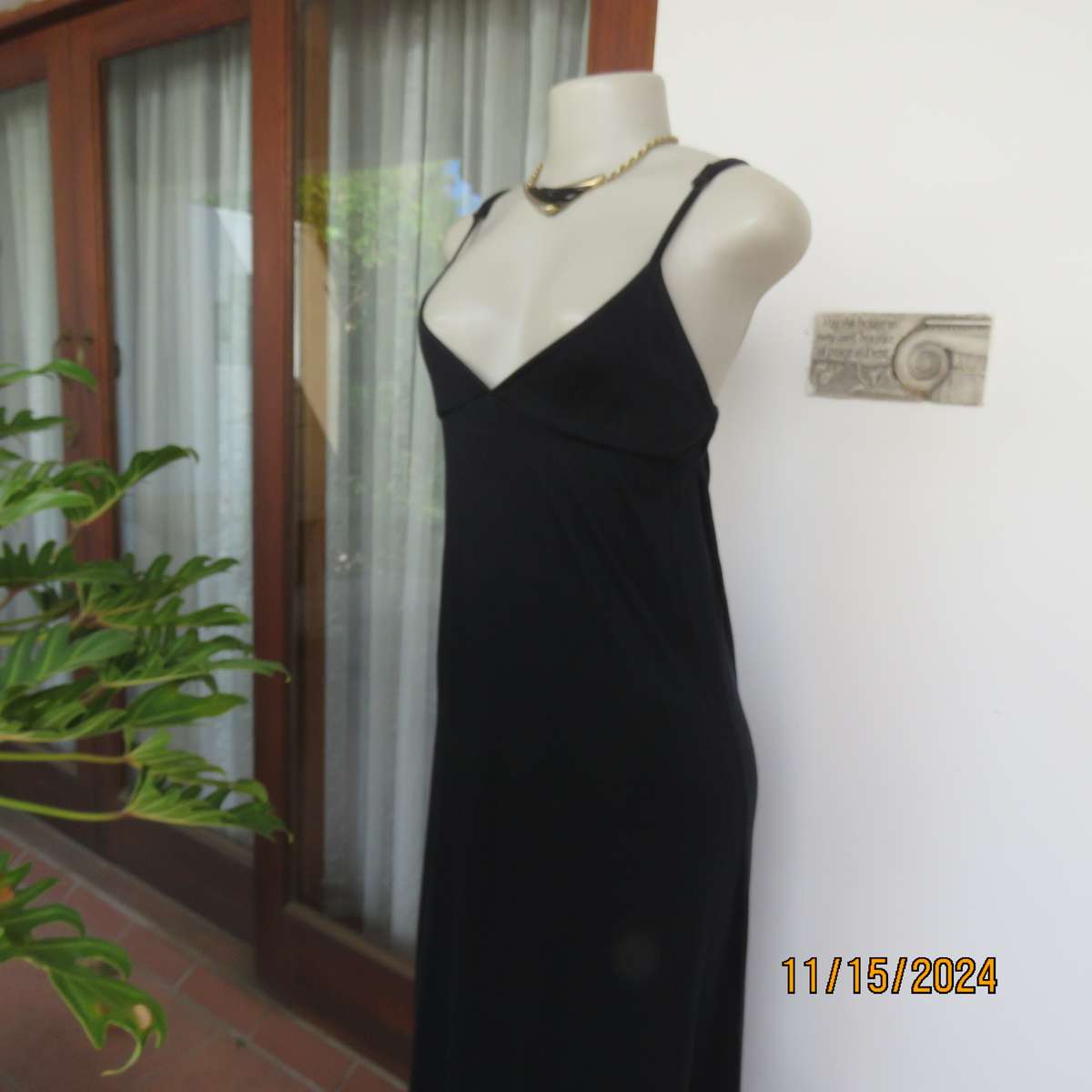 LOVE BOAT long black stretch cotton strappy dress size 32. V neck with underbust gathering. As new