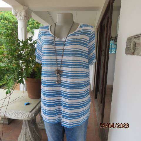 DONNA casual horizontal white and cornflower blue short sleeve top size 42
