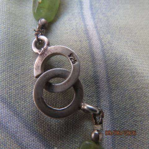 Green peridot gemstone necklace with "hill tribe" silver beads and 925 clasp