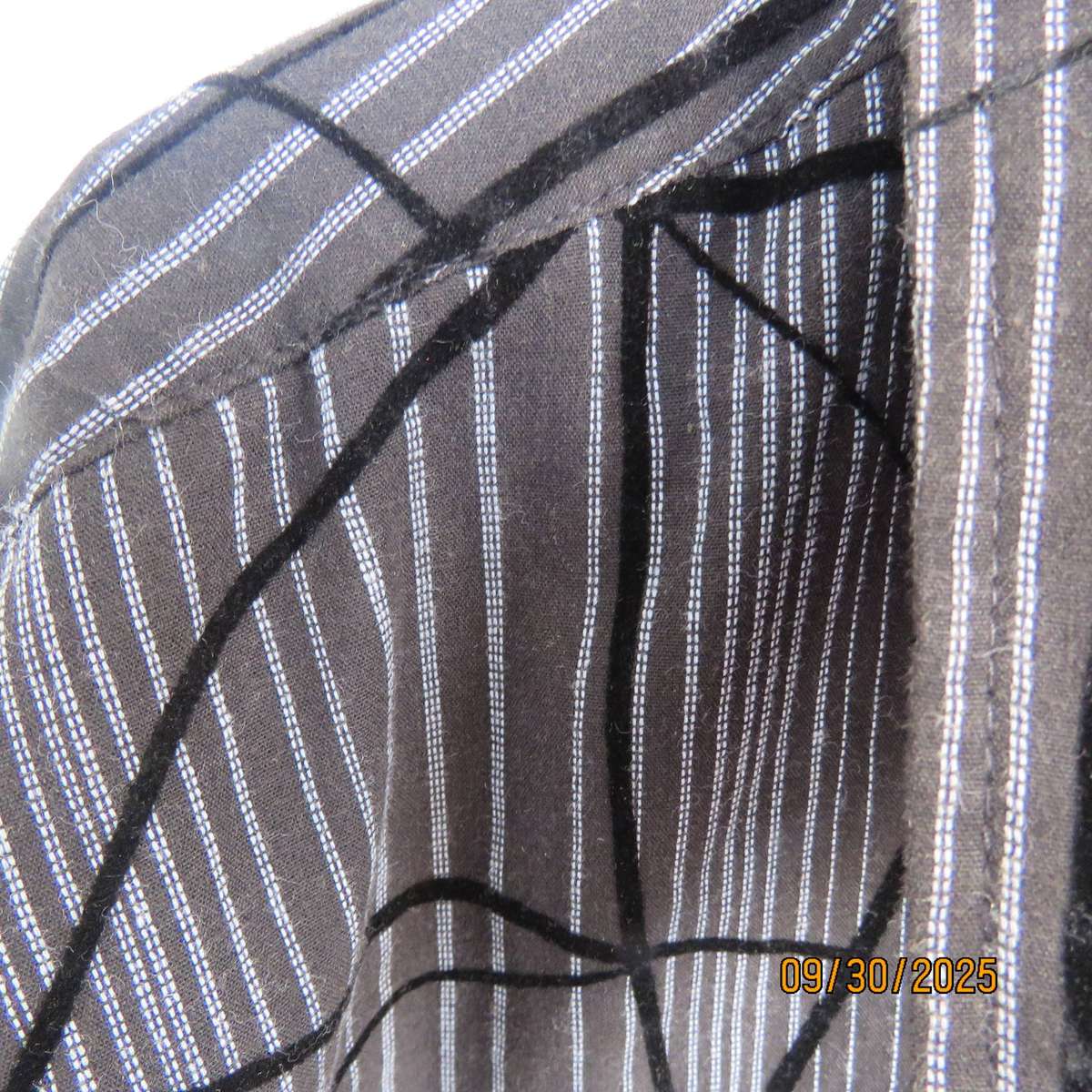 OCEAN ONE black polycotton short sleeve shirt with white stripes and black velvet lines, Size XXL