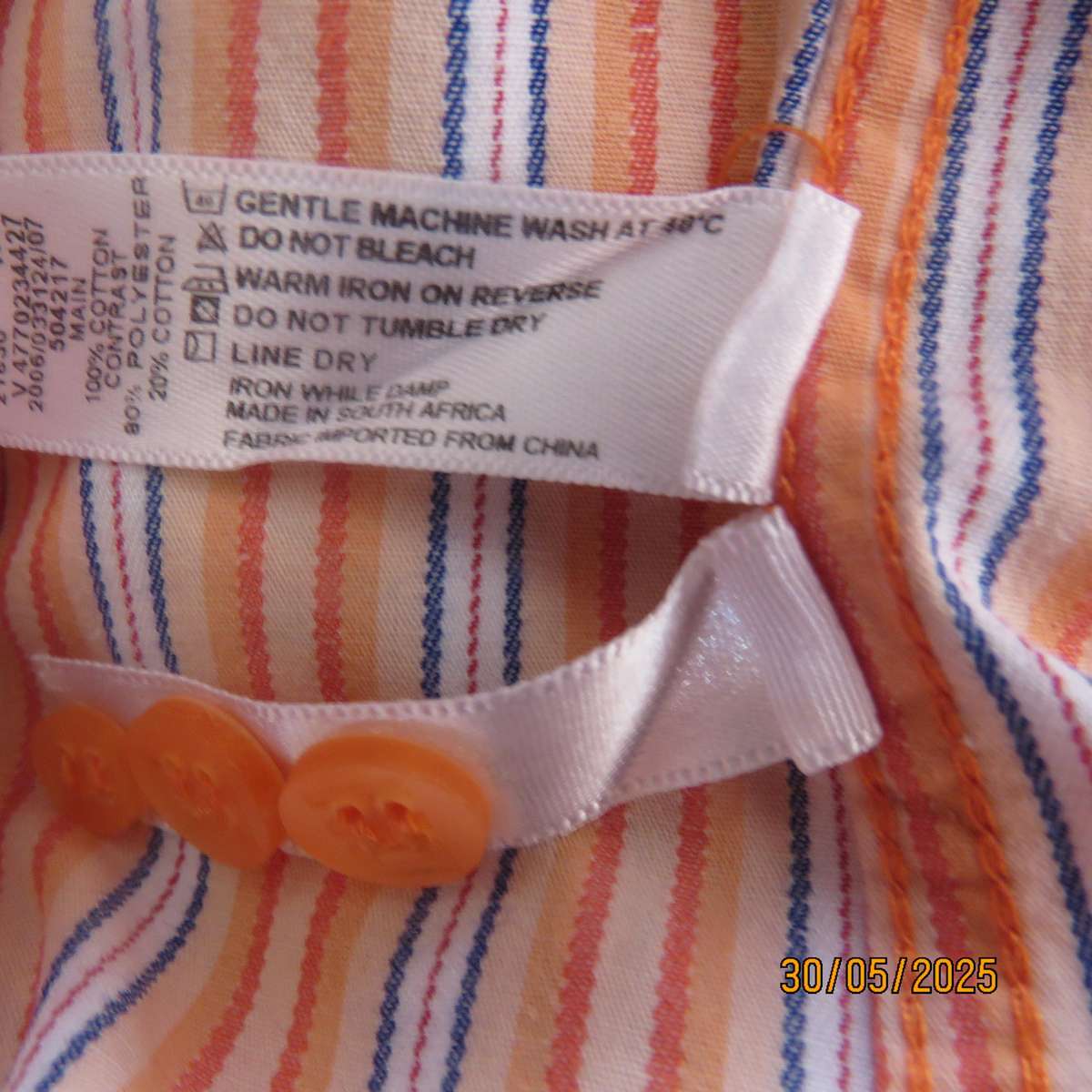DANIEL HECHTER modern long sleeve embossed orange-blue striped shirt size Large.