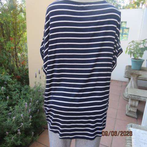 QUEENSPARK navy and white striped viscose stretch top richly decorated in size 46-48