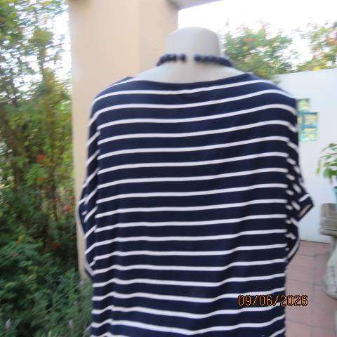 QUEENSPARK navy and white striped viscose stretch top richly decorated in size 46-48