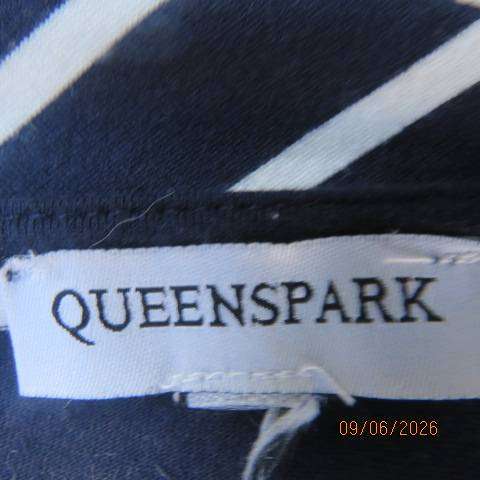 QUEENSPARK navy and white striped viscose stretch top richly decorated in size 46-48