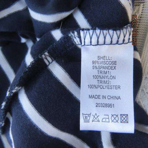QUEENSPARK navy and white striped viscose stretch top richly decorated in size 46-48