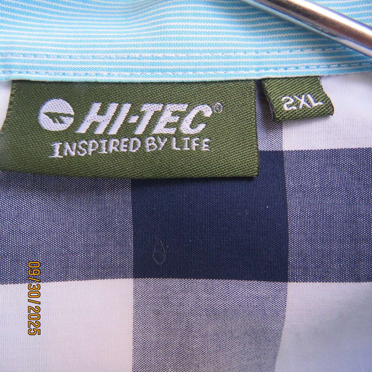HI-TEC blue-navy and white check short sleeve cotton shirt. Size 2XL.